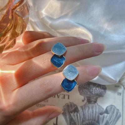 Geometric Diamond Blue Stud Earrings