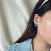 Geometric Diamond Blue Stud Earrings - Thumbnail 3