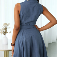 Deep V-Neck Women's Sexy Sleeveless High Waist Dress - Thumbnail 4