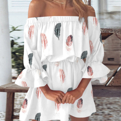 Women's one shoulder long sleeve print dress