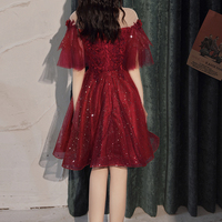 Burgundy lace short prom dress homecoming dress - Thumbnail 5