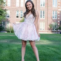 SP2182,Sweet Pink Embroidery Homecoming Dresses,Spaghetti Straps A-Line Prom Evening Dresses,Short Formal Gown - Thumbnail 1