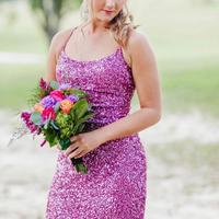 SP2188,Neon Pink Sequin Lace-up Back Bodycon Mini Dress - Thumbnail 1