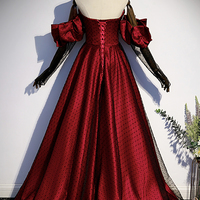 Burgundy Satin Tulle Long Prom Dress Evening Dress - Thumbnail 2