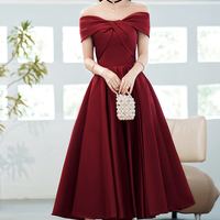 Burgundy satin short prom dress homecoming dress - Thumbnail 1