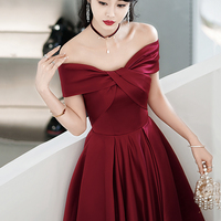 Burgundy satin short prom dress homecoming dress - Thumbnail 4