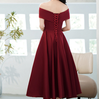 Burgundy satin short prom dress homecoming dress - Thumbnail 6