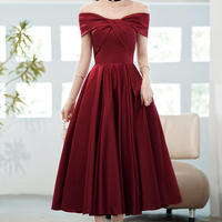Burgundy satin short prom dress homecoming dress - Thumbnail 7