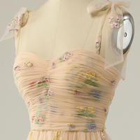 Champagne tulle lace long prom dress A line evening dress - Thumbnail 2