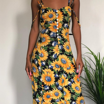 Sling fashion print sleeveless dress - Thumbnail 2