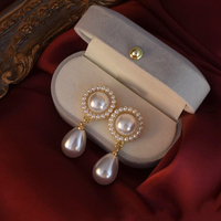 Vintage Pearl Drop Dangle Earrings - Thumbnail 1