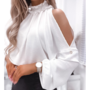 White Women's Off Shoulder Long Sleeve Casual Top-2