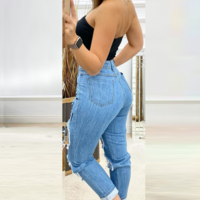 Blue Printed Letters Ripped Jeans - Thumbnail 2