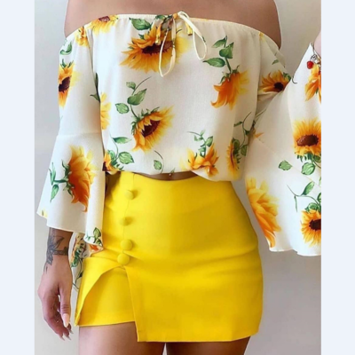 Women's printed one shoulder two-piece set