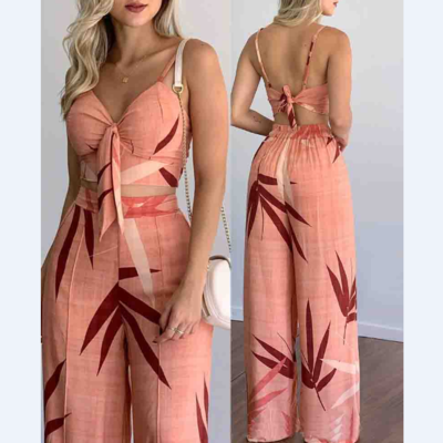 Sexy sleeveless sling print two-piece set
