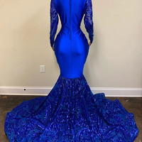 Long Elegant Prom Dresses 2022 Long Sleeve Sheer O-neck Mermaid Style Royal Blue Sequin African Black Girls Prom Party Gowns,878 - Thumbnail 1