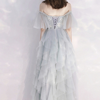 Gray tulle lace A line prom dress evening dress - Thumbnail 3