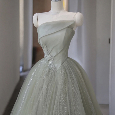 Cute tulle sequins long prom dress a line evening gown - Thumbnail 3