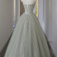 Cute Tulle Sequins Long Prom Dress A Line Evening Gown - Thumbnail 1