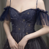 Purple tulle long prom dress A line evening dress - Thumbnail 1