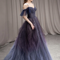 Purple tulle long prom dress A line evening dress - Thumbnail 2