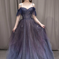 Purple tulle long prom dress A line evening dress - Thumbnail 3
