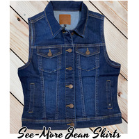 Jessa Dark Wash Jean Denim Vest - Thumbnail 2