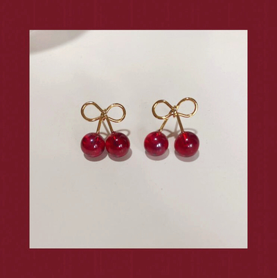 Red Cherry Stud Earrings