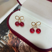 Red Cherry Stud Earrings - Thumbnail 1
