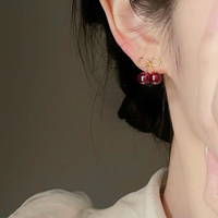 Red Cherry Stud Earrings - Thumbnail 2