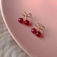 Red Cherry Stud Earrings - Thumbnail 4