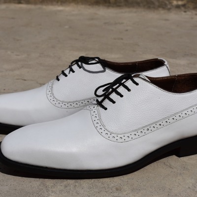 Best men's hand stitch oxfords white leather lace up shoes