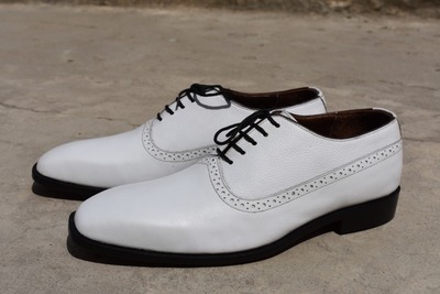 Best Men's Hand Stitch Oxfords White Leather Lace Up Shoes