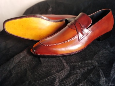 Outclass Men's Hand Stitch Brown Moccasin Shoes, Genuine Leather Formal Shoes