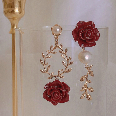 Rose Flower Hoop Dangle Earrings