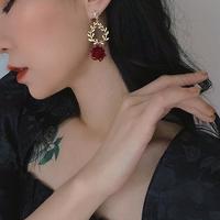 Rose Flower Hoop Dangle Earrings - Thumbnail 2