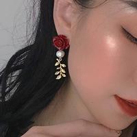 Rose Flower Hoop Dangle Earrings - Thumbnail 3
