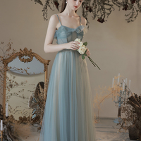 Cute tulle long prom dress A line evening dress - Thumbnail 4