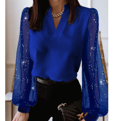 Women'S Mesh Splicing V-Neck Top