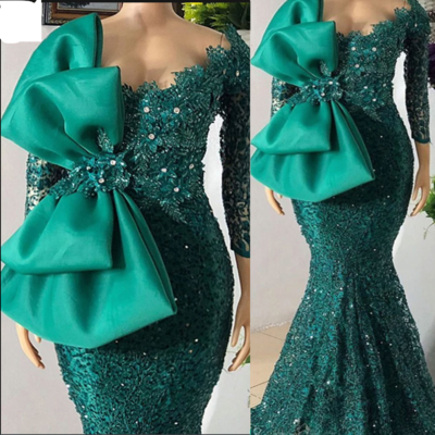 Dark green prom dresses with big bowknot - Thumbnail 2