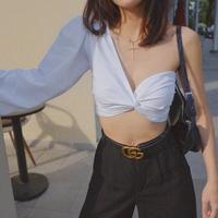 V-neck Irregular High Waist Top - Thumbnail 2