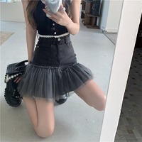 Mesh Denim Splice Skirt - Thumbnail 6