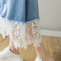 Casual Irregular Lace Patchwork Denim Skirt - Thumbnail 5