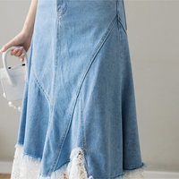 Casual Irregular Lace Patchwork Denim Skirt - Thumbnail 6