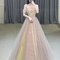 Shiny tulle sequins long prom dress eveing dress - Thumbnail 1