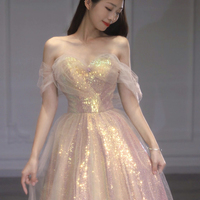 Shiny tulle sequins long prom dress eveing dress - Thumbnail 2