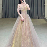 Shiny tulle sequins long prom dress eveing dress - Thumbnail 5