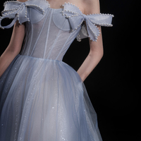 Blue tulle long A line prom dress blue evening dress - Thumbnail 1