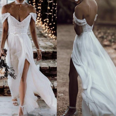 Off shoulder wedding dresses bridal gown with lace slit - Thumbnail 2