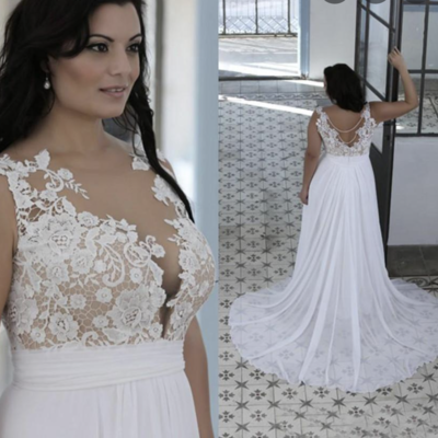 V neck plus size wedding dresses bridal gown - Thumbnail 1